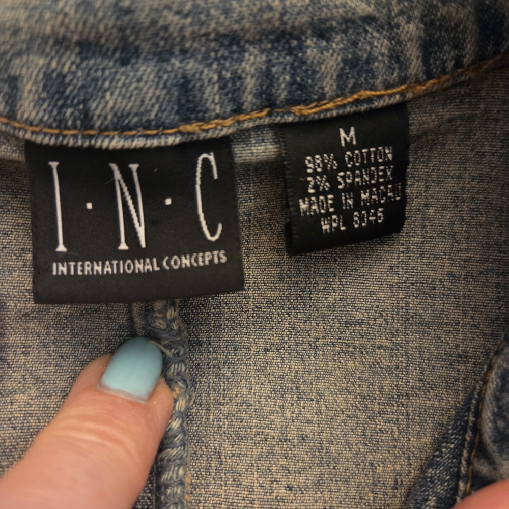 INC International Concepts Vi ntage Floral Embroidered Jean Jacket - Picture 4 of 7